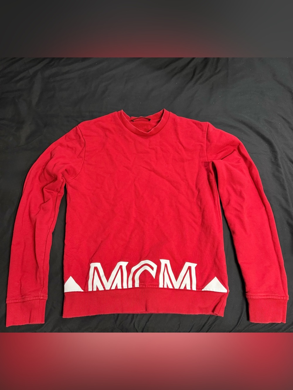 MCM Red Crewneck Sweatshirt with White Logo Trim